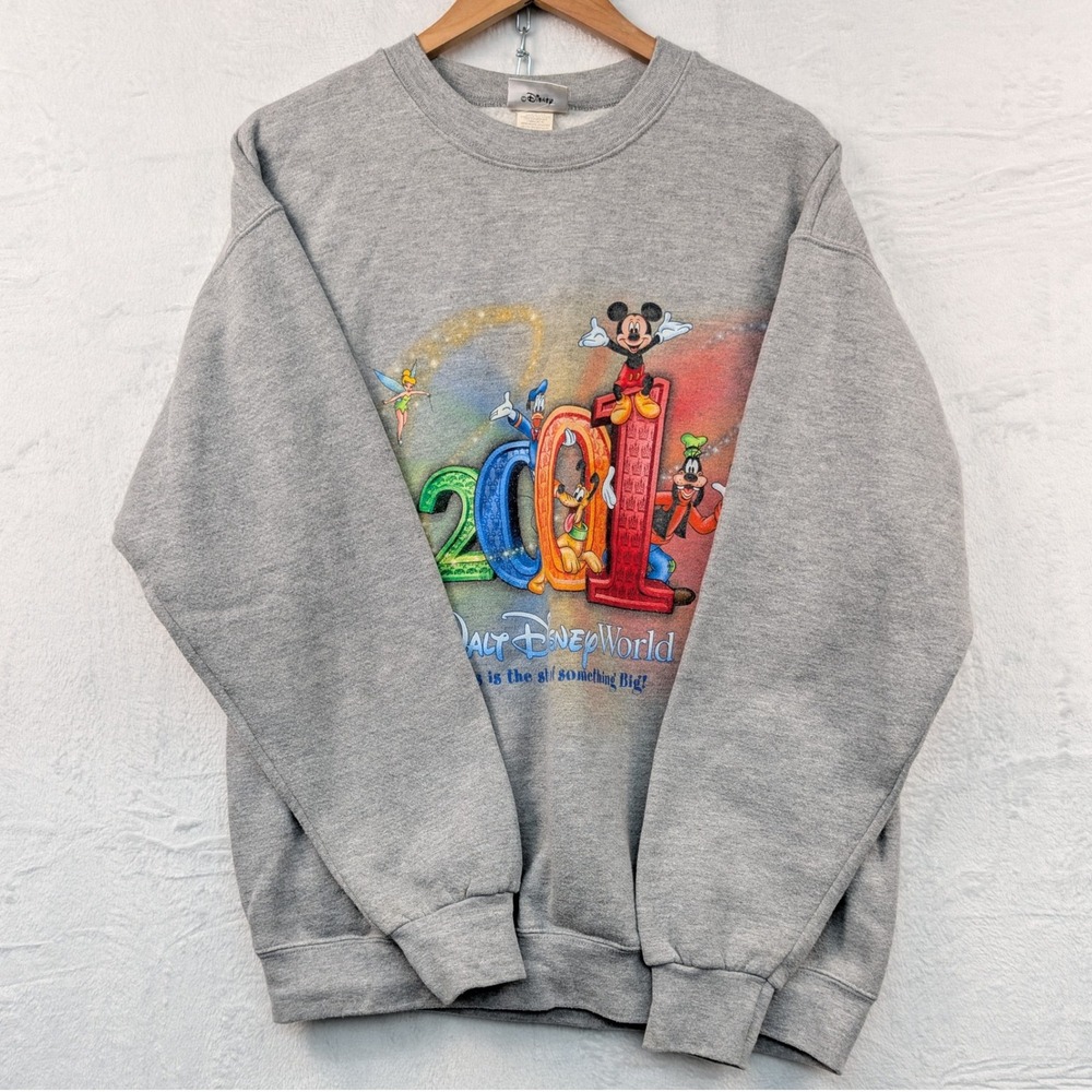 VTG Walt Disney World Sweatshirt Men's L Gray Mickey Mouse 2001 Streetwear Y2K